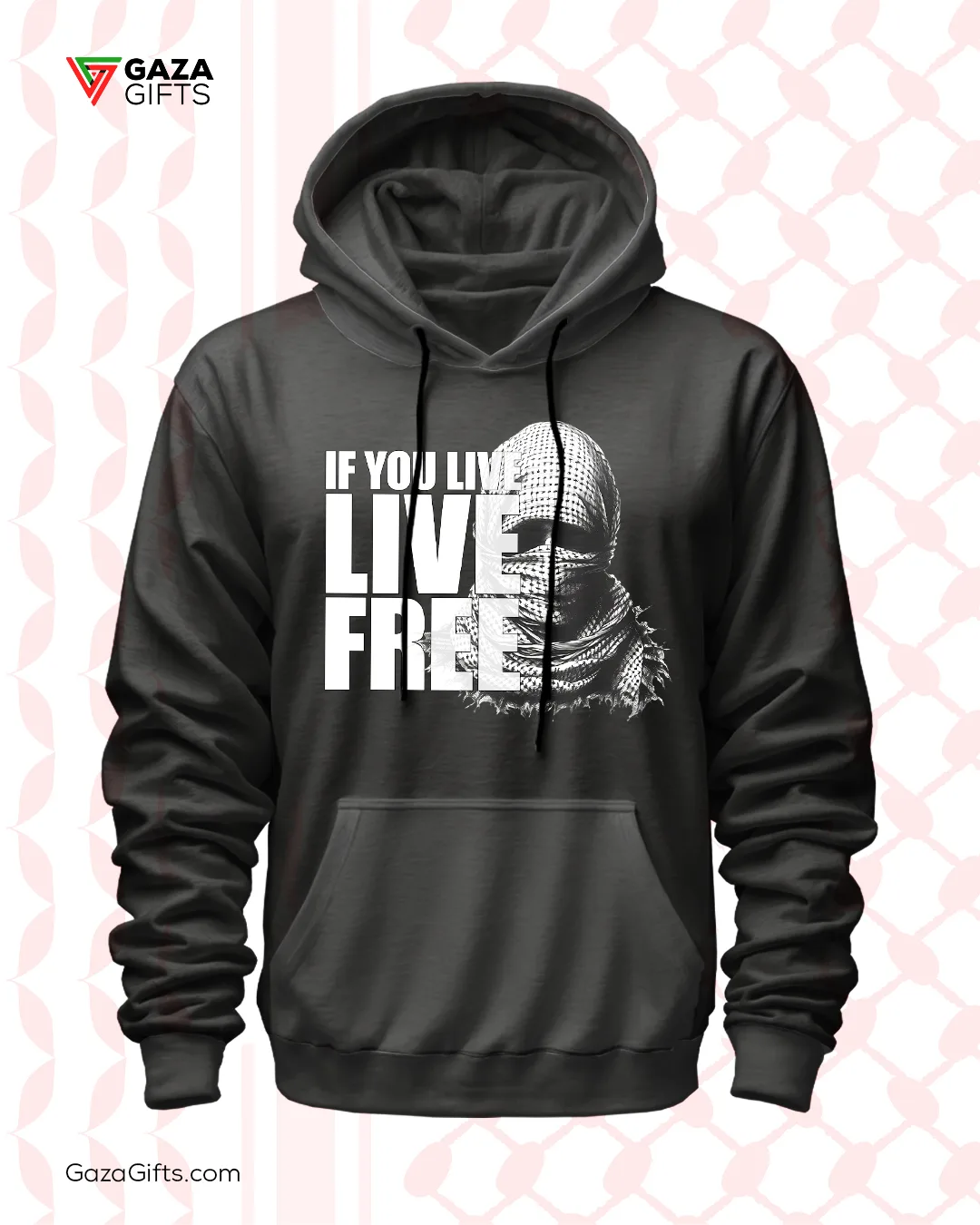 "هودي عيش حراً من gazagifts، ثياب مستوحاة من فلسطين"